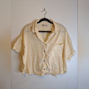 SO Soft Button Front Yellow and White Striped Top size 1X